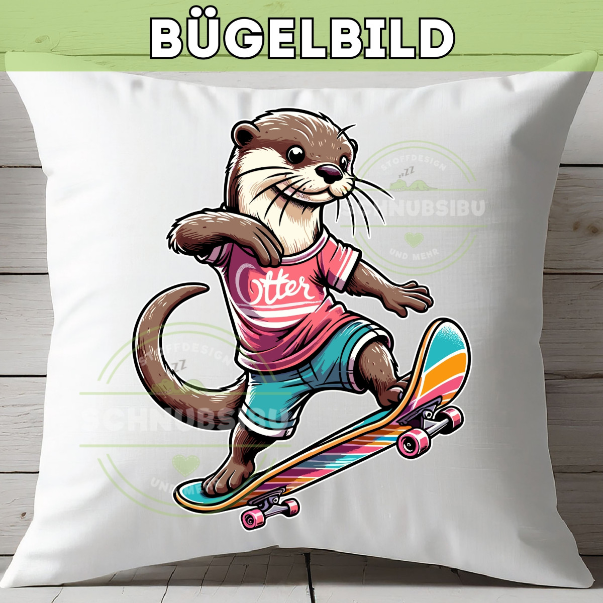 Bügelbild Otter auf Skateboard